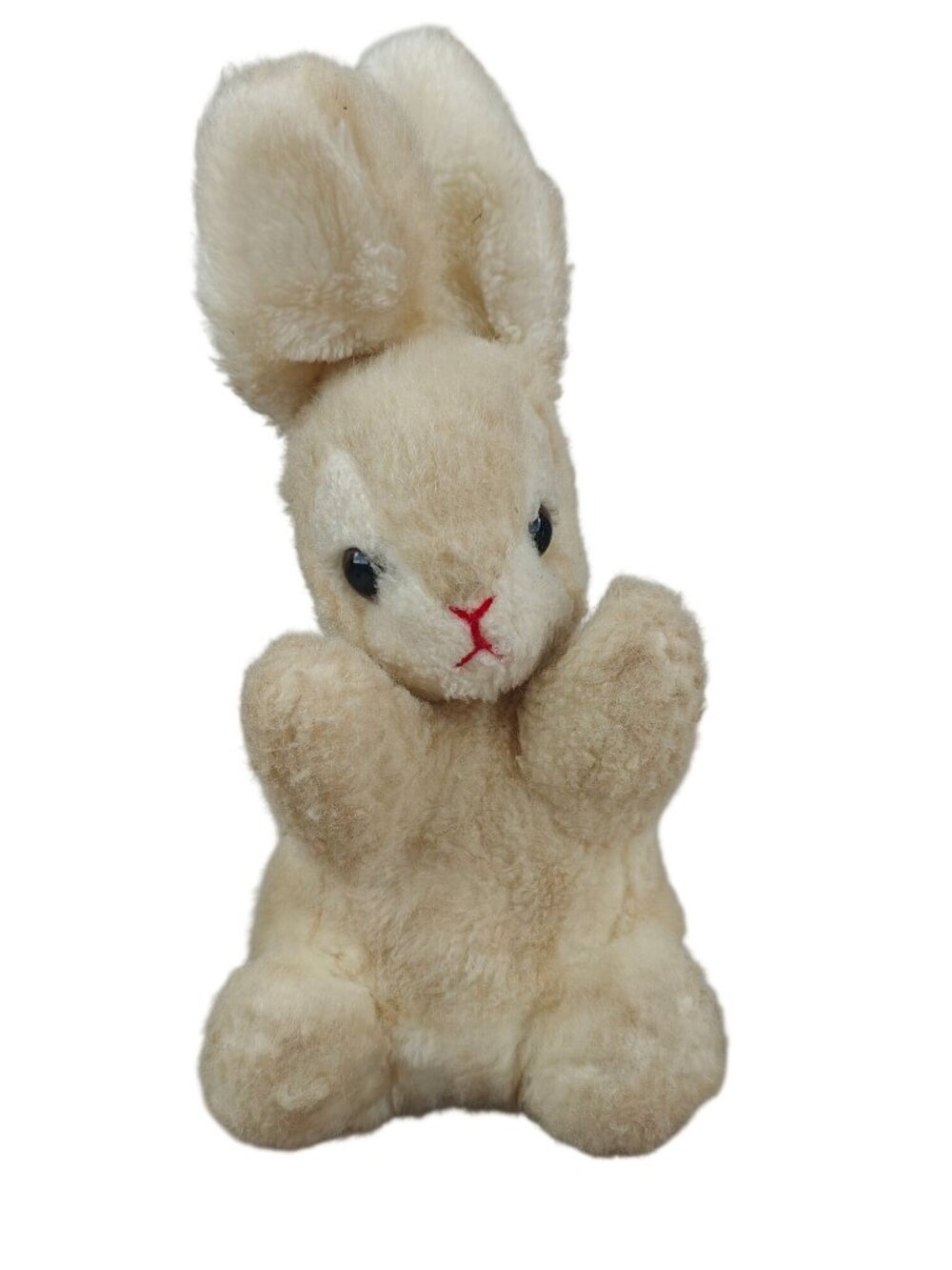 Vintage Softee RUSS Plush Bunny 9" Cream Fur & Red Stitch Nose 1980s Korea
